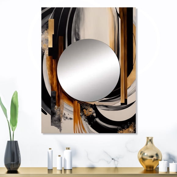 Designart "Art Deco with a Golden Touch IV" Abstract Mirror Wall Decor - Modern Black Abstract Living Room Wall Mirror Art - 32" x 24" Inch