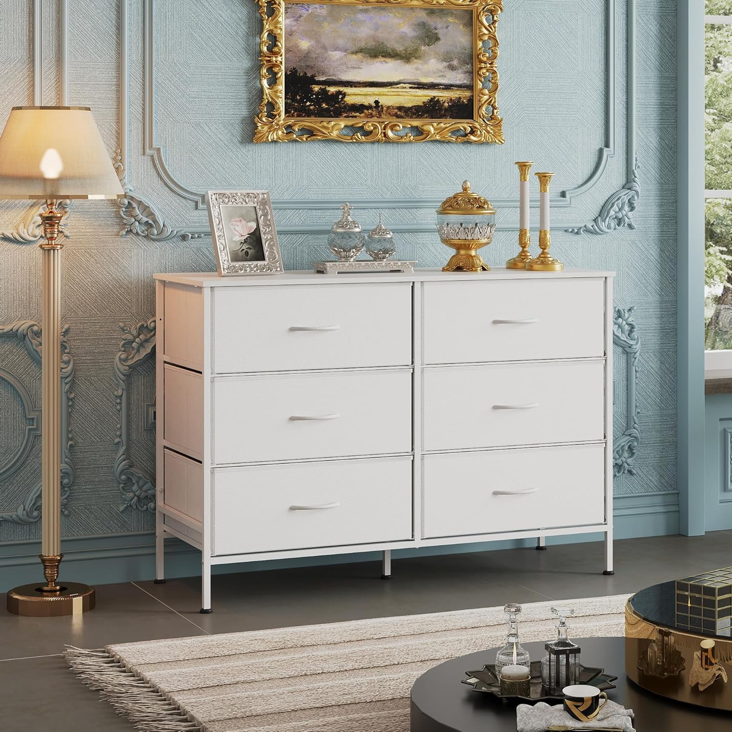 Stool Kids White Dresser With Mirror Drawer Dresser For Bedroom, Wide  Fabric Dresser TV Stand For 50 Inches TV With Metal Frame, Wooden Top,  Chest Of Drawers, Storage Organizer For Living Room, ...