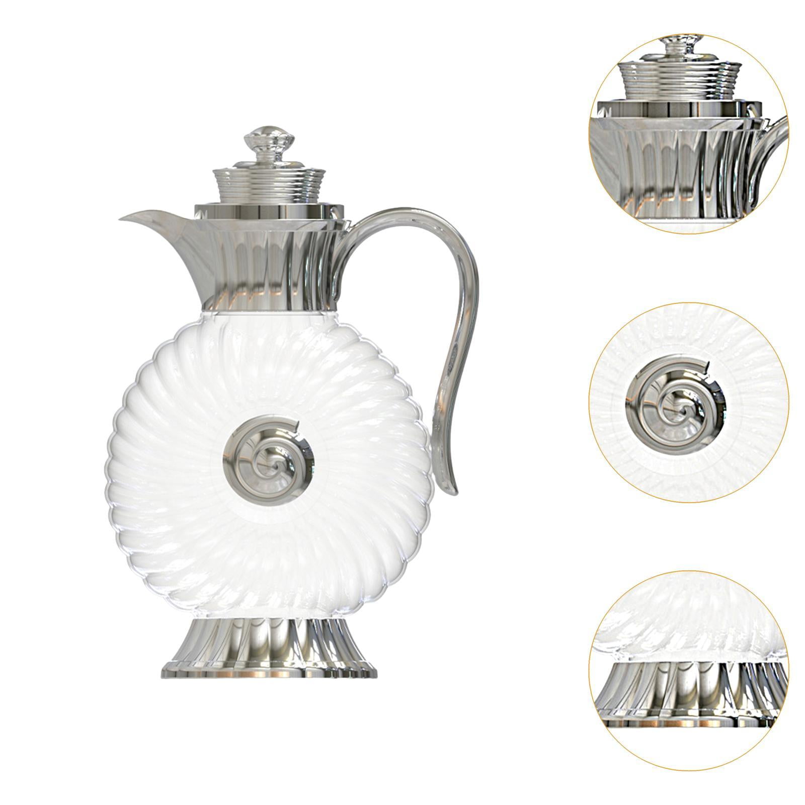 Fiocias Glass Pitcher Arabic Glass Carafe Lemonade Container 1.8L Coffee Server Portable Argent