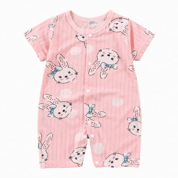 kpoplk Newborn Baby Boy Summer Outfit Romper Letter Embroidery Short Sleeve Jumpsuit Bodysuit Cute Infant Waffle Clothes Size 12-18 Months,Pink