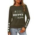 thumbnail image 2 of HOMBOM Shirts for Women Christmas Long Sleeve Festive Army Green Xmas Merry Christmas Crewneck Females T Shirts Vintage, 2 of 9