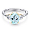 thumbnail image 3 of Gem Stone King 925 Silver and 10K Yellow Gold Sky Blue Topaz and White Topaz Engagement Ring for Women | 2.66 Cttw | Oval 9X7MM | Gemstone November Birthstone | Size 8, 3 of 6