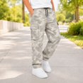 thumbnail image 2 of Rggeeun Toddler Boys Pants Cargo Pants Colorful Print Tapered Hem Ankle Length Multiple Pockets Relaxed Fit Drawstring Elastic Waist Streetwear Leisure Trousers,Gray,13-14 Years, 2 of 5