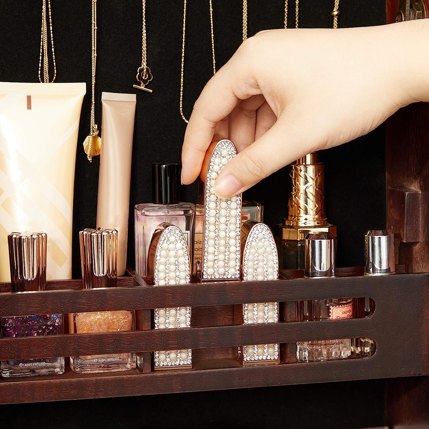 Hives and Honey Aria Jewelry Storage Full Length Mirror - Stylish, Functional & Space-Saving Organizer, Walnut