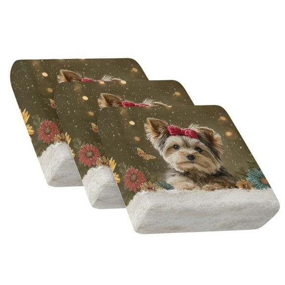 TSOVTHRID Yorkshire Terrier Snow Floral Print Couch Cushion Covers, Washable Cushion Slipcover for Loveseat Sofa Seat Cushions Slipcovers Couches Furniture Protector for Pets Dogs, 24x24 Inch