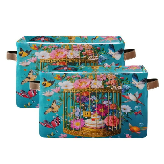 Ryvnso Butterfly Floral Storage Basket Large Bin Foldable Boxes Toys Organizer 14.2x10.2x8.3in 2 PCs