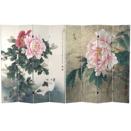 Oriental Furniture 6 Feet Tall Double Sided Doves and Peonies Canvas Room Divider