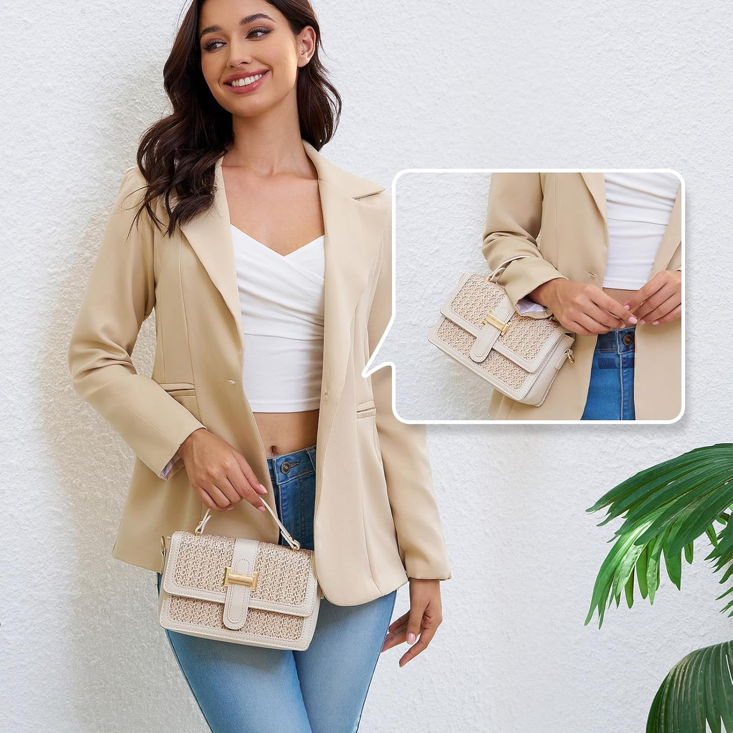 CAILDANL Straw Crossbody Bags for Women Summer Straw Clutch Bag Woven Beach Purse Vacation Handbags