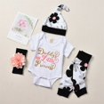 thumbnail image 5 of Douhoow 0-18M Baby Girl Short Sleeve Letter Print Romper Floral Pants Hat Headband Infant Outfits, 5 of 7