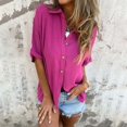 thumbnail image 6 of Clearance! Hassda Women's Spring/Summer Solid Color Button Down Five Quarter Sleeve Lapel Shirt Linen Shirts for Women Plain Shirts for Women Tops for Women Trendy Hot Pink L, 6 of 6
