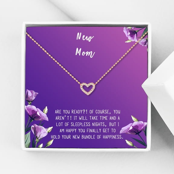 New Mom Mother's Day Gift, Jewelry For New Mom, Gift for Her, Mother's Day Necklace and Card, Stainless Steel Necklace and Card [Rose Gold Heart,Purple Gradient]