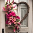 thumbnail image 4 of Valentine's Day Wreath for Front Door - 13.77" Pink Heart-Shaped Polyester Wreath with Bow, Outdoor Valentine Decorations for Home, Farmhouse Style, 4 of 6