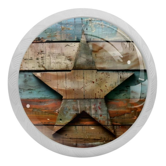PhooArto Vintage Star on Rustic Wood 4 PCS Crystal Glass Cabinet Knobs, Drawer Kitchen Cabinets Dresser Cupboard Wardrobe Pulls Handle - Glowing in the Dark