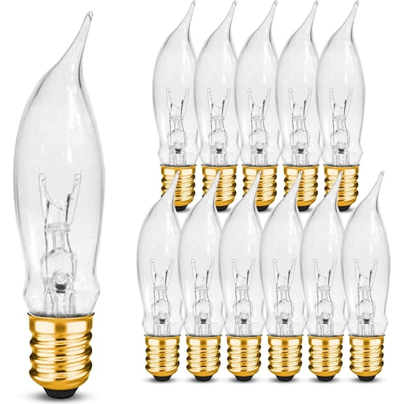 OHLECTRIC CA5 Candelabra Bulbs (12-Pack, Clear) 7.5 Watt Flame Tip Shape Bulbs, E12 Candelabra Base, Dimmable, Decorative Candle Light Bulbs for Chandeliers, 60 Lumens, Warm White 2700K