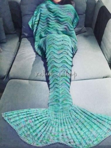 Ladies Mermaid Tail Cosy Knitted Fishtail Sofa Beach Warm Crochet Knit Blanket 