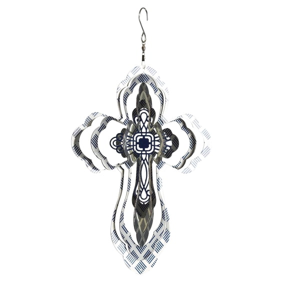 Dicksons Multidimensional Navy Blue Lines 12 inch Stainless Steel Wind Spinner Outdoor Accessory