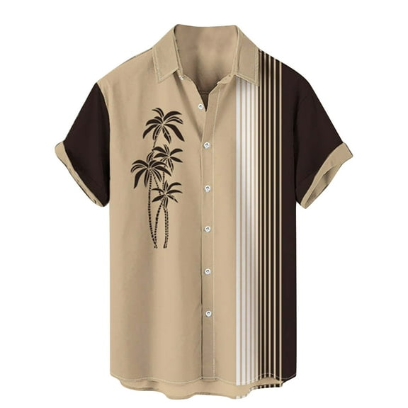 APEXFWDT Men's Vintage Bowling Shirt Short Sleeve Button Down Summer Cuba Beach Shirts Casual Summer Beach Shirt