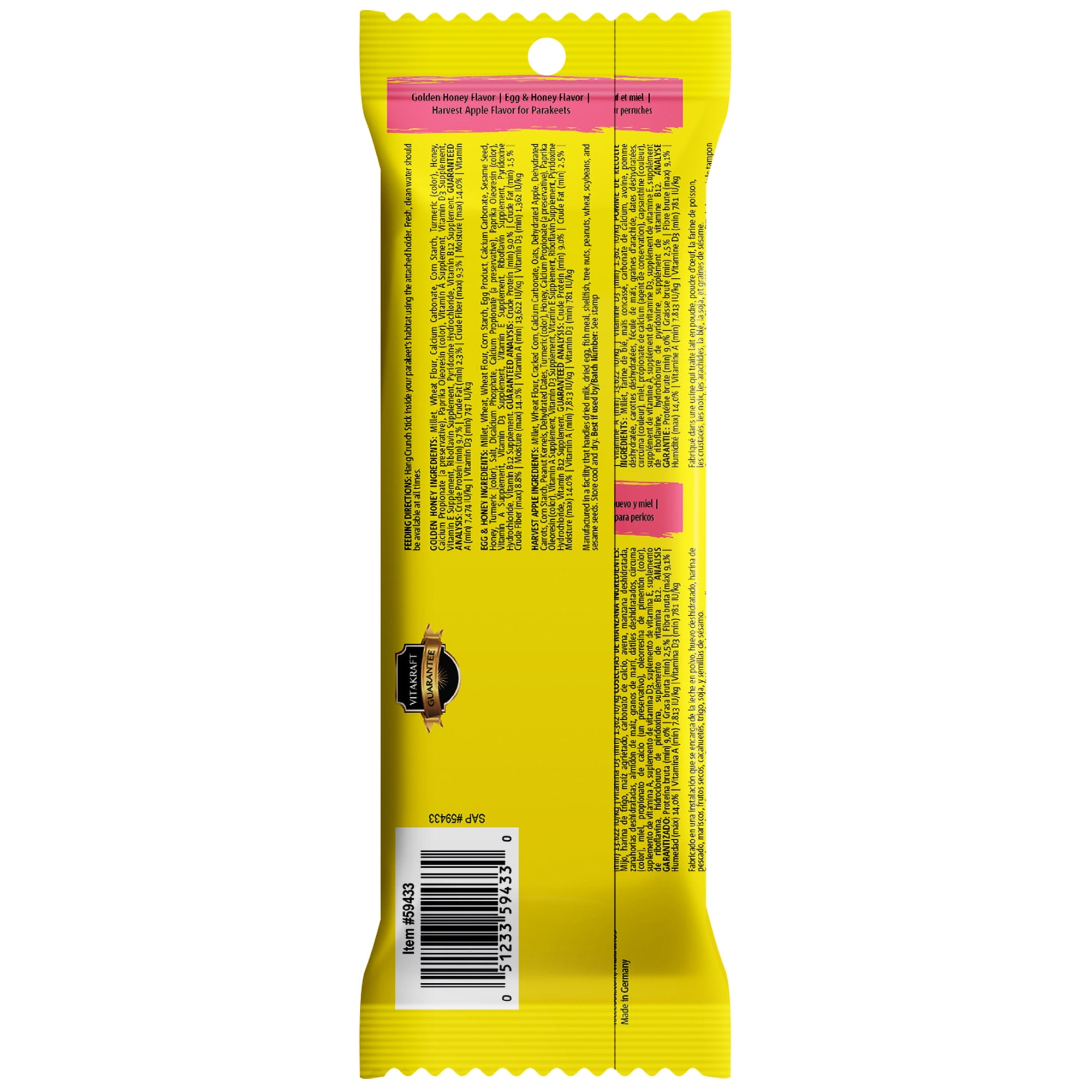 Vitakraft Crunch Sticks Parakeet Treat - Honey, Egg, and Apple- Pet Bird Treat Toy - Variety Pack