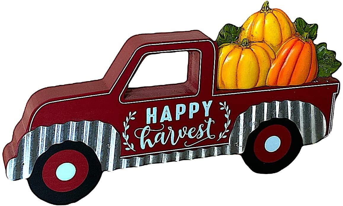 Fall Thanksgiving Vintage Red Truck PUMPKINS 25¢ Tabletop Sign Plaque Decor 