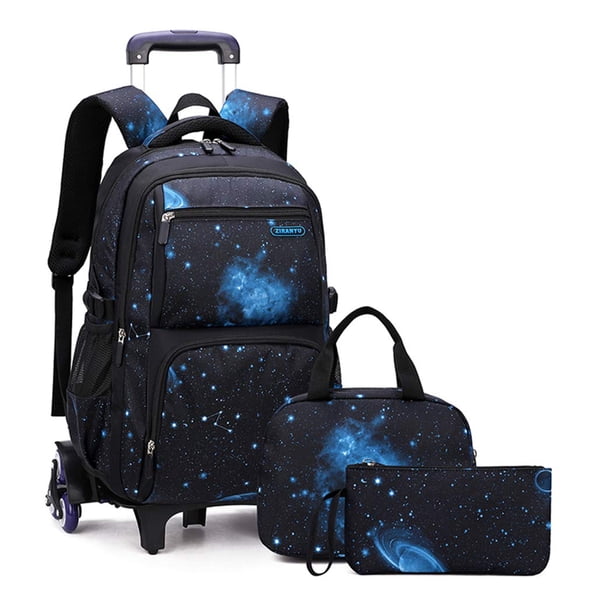 Mochila con ruedas Bansusu Galaxy Print para niños con bolsa de almuerzo