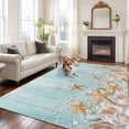 thumbnail image 2 of Teal Starfish Coastal Area Rugs 8'x10', Washable Small Throw Rugs for Living Room Patio, Summer Beach Shell Wooden Indoor Outdoor Rug Non-Slip Low Pile Carpet Runner Reversible Floor Mats, 2 of 8