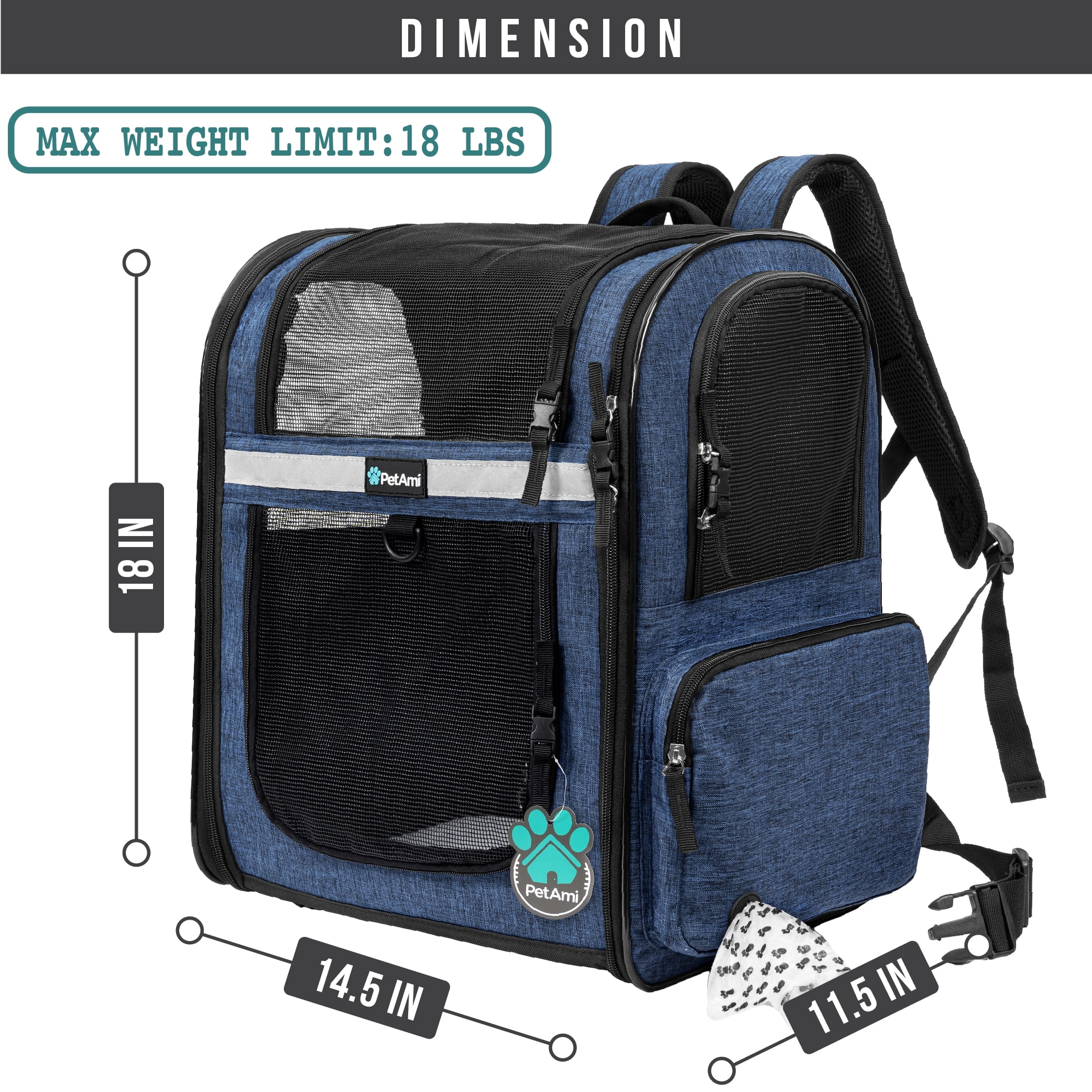 PetAmi Dog Backpack Carrier For Small Large Cat Pet Puppies Ventilated Pet Hiking Backpack Travel Bag Airline Approved Cat Backpack Carrier Safety Back Support Camping Biking Dog Bag Black Walmart