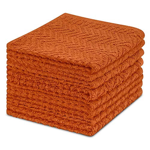 DecorRack 8 Pack Kitchen Dish Towels, 100% Cotton, 12 x 12 Inch Dish Cloths, Perfect Cleaning Cloth for Washing Dishes, Kitchen, Bar, Counter and Car, Burnt Orange Color (Pack of 8)