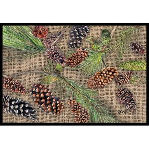 18 x 27 in. Burlap And Pine Cones Indoor Or Outdoor Mat
