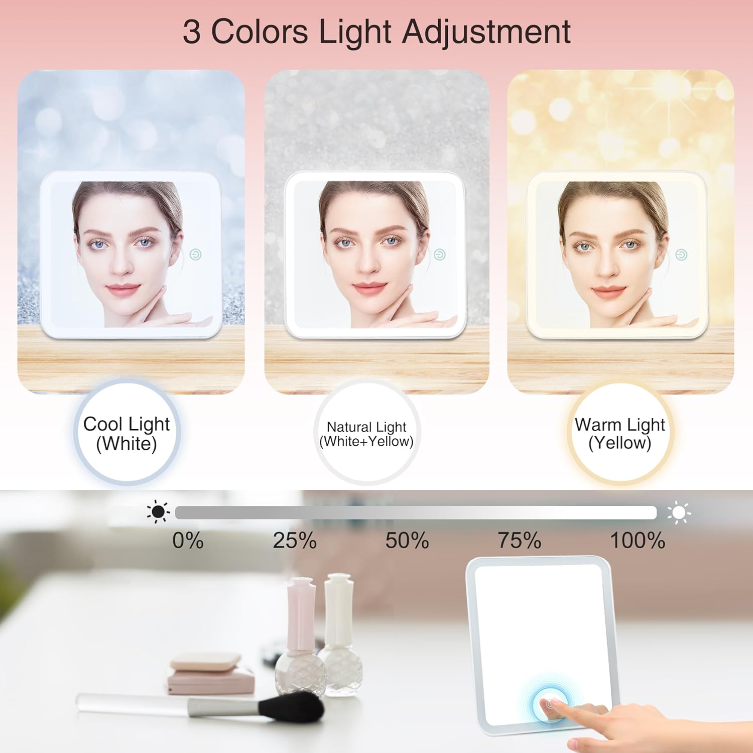 YZHAPPY Travel Makeup Case with LED Mirror, Pink photo 5