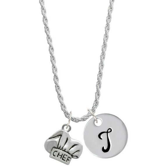 Delight Jewelry Silvertone Chef Hat Silvertone Script Initial Disc - T - Charm Necklace, 20"+3"