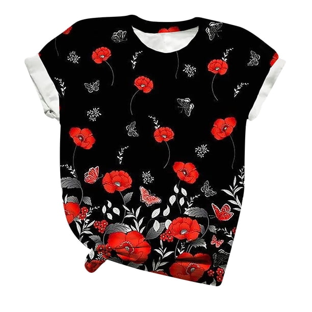 Blusa holgada de manga corta con cuello redondo y estampado a la moda para mujer Pompotops hfajkhk128584