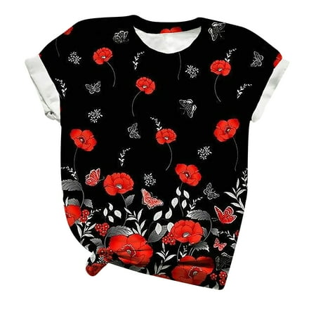 

YFPWM Boho Tops for Women Scrub Tops Summer Tops Sequin Tops Fringe Tops Corset Tops Nursing Tops Butterfly Tops Hawaiian Shirt Basic Tank Tops Print Round Neck Short Sleeve T Shirt