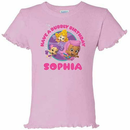 Personalized Bubble Guppies Birthday Girl's Pink Ruffle T-shirt