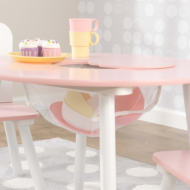 KidKraft Set van houten ronde tafel en 2 stoelen met opbergruimte voor speelgoed, Kinderkamer meubilair, kinderstoel, meubels voor kinderen, 26166