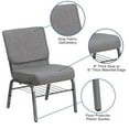 thumbnail image 2 of HERCULES Series 21''W Church Chair in Gray Fabric with Book Rack - Silver Vein Frame, 2 of 9