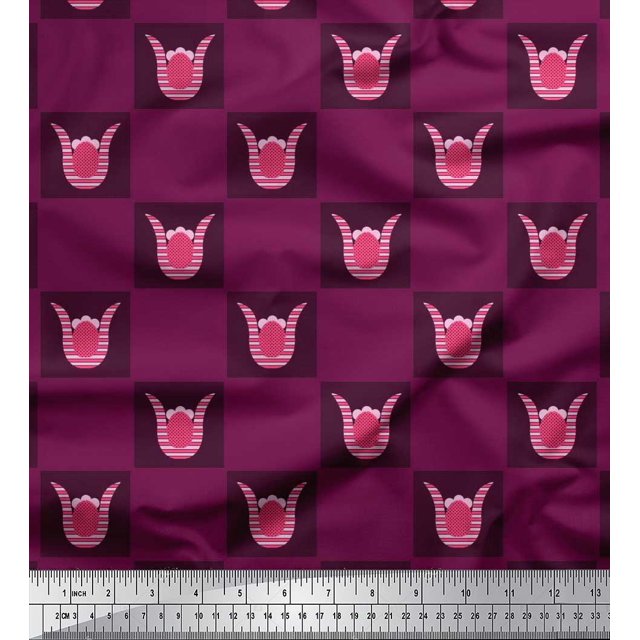 Soimoi polyester Crepe Fabric Square & Floral Artistic Print Sewing Fabric Yard 42 Inch Wide