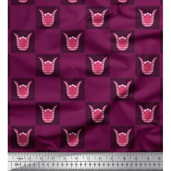 Soimoi polyester Crepe Fabric Square & Floral Artistic Print Fabric by the Yard 52 Inch Wide