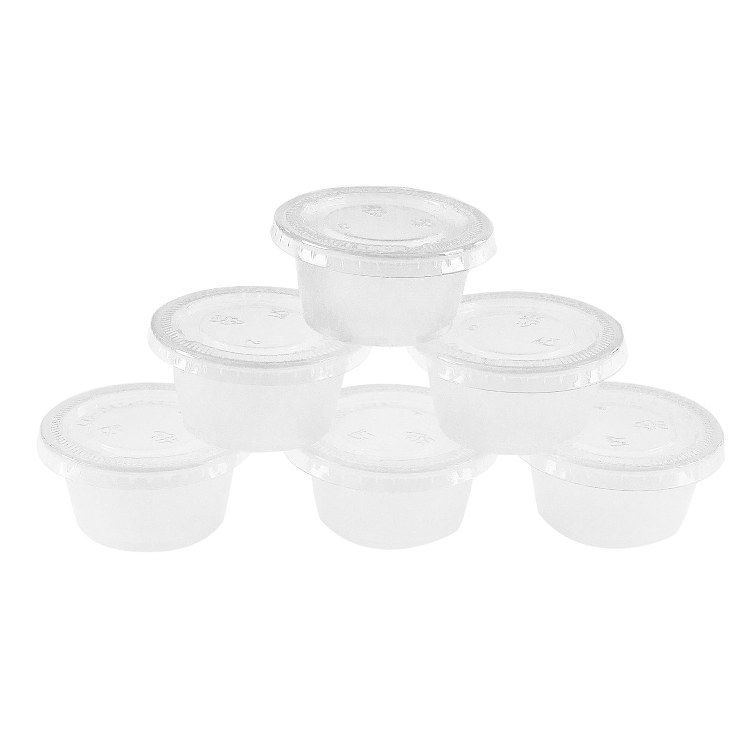 125 Count Mini Translucent Plastic Jello Shot Condiment Sauce Cups with Lids  for Restaurants, Dips & Salsa, 2-Ounce by Super Z Outlet 