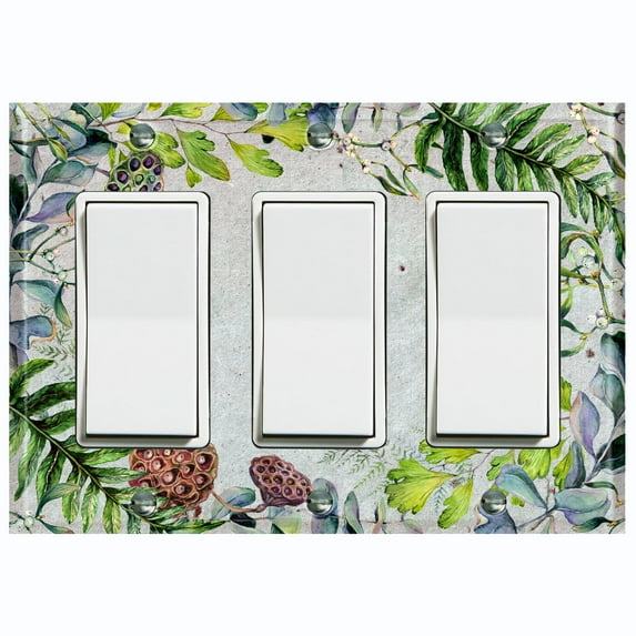 Metal Light Switch Plate Cover Lotus Pods Plant Leaves Frame Green FLW018