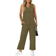 thumbnail image 6 of bbyeadc Beach Vacation Clothes for Women V Neck Sleeveless Casual Travel Set Womens Clothing Wide Leg Drawstring Matching Sets Women Soft Airport Outfits for Women 2025, Army Green XL, 6 of 6