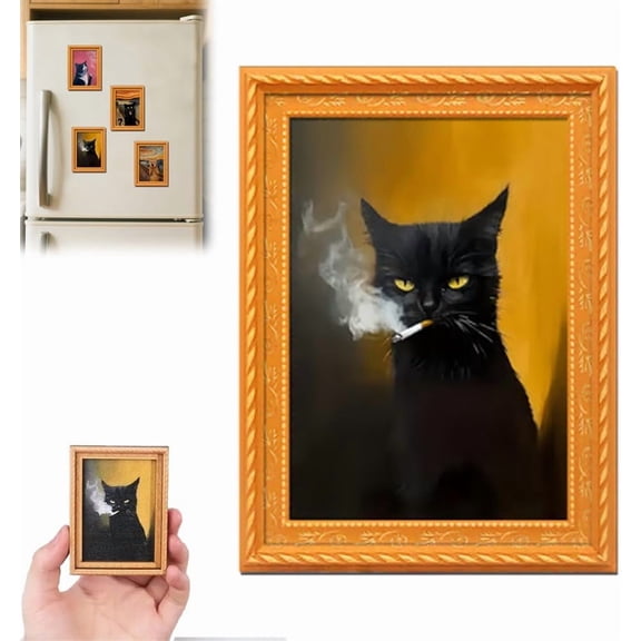 Retro Cute Cat Pattern Wooden Fridge Magnet Frames, Funny Magnetic Photo Frame Holders for Refrigerator, Locker & Whiteboard, Decorative for Home, Kitchen & Office(XX-1pcs)