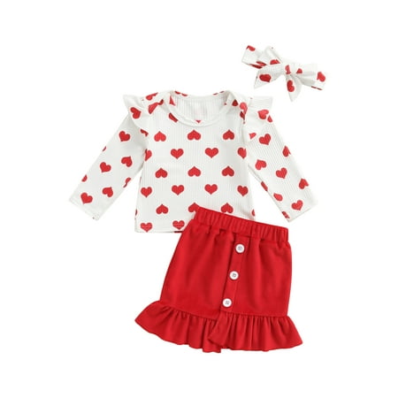 

ZIYIXIN Toddler Baby Girls Summer Outfits Short Sleeve Heart Print T-Shirt Tops A-Line Mini Skirt Kids 2Pcs Clothes Red 12-18 Months