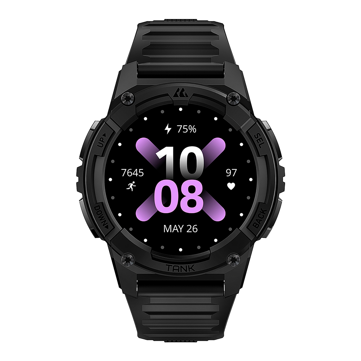 KOSPET TANK S2 1.32-In. AMOLED GPS Smartwatch with Silicone Band (Strawflower Black), P-S001-B