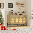 thumbnail image 1 of Buffet Bahut Style Ferme Moderne – 62 Pouces – 4 Portes en Acrylique, 3 Tiroirs, Tablettes Ajustables, Console de Rangement Spacieuse pour Salle à Manger, Cuisine, Bar à Café – Couleur Bois Naturel, 1 of 8