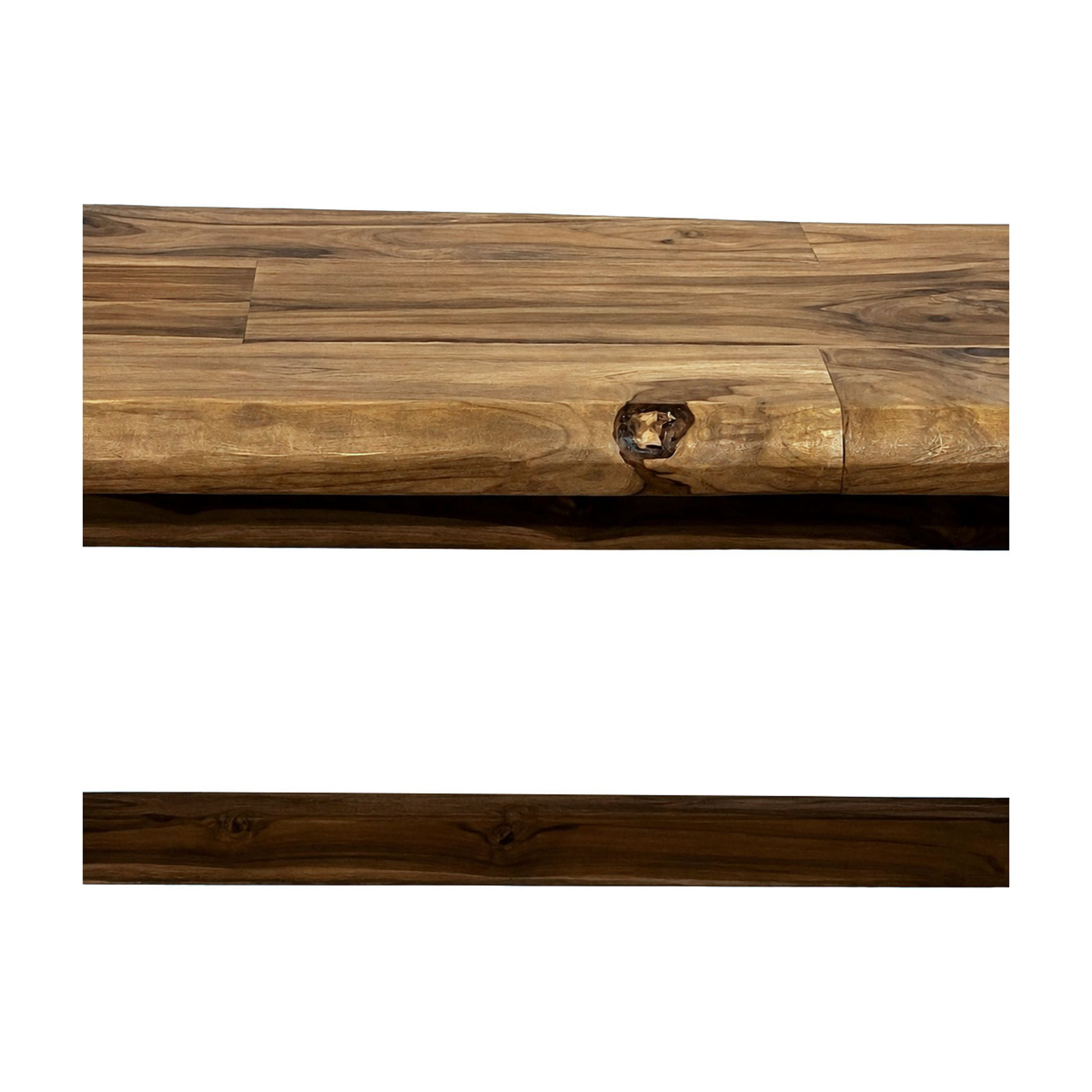 DecMode 35" x 18" Brown Teak Wood Handmade Natural Live Edge Coffee Table with Angled Base, 1-Piece