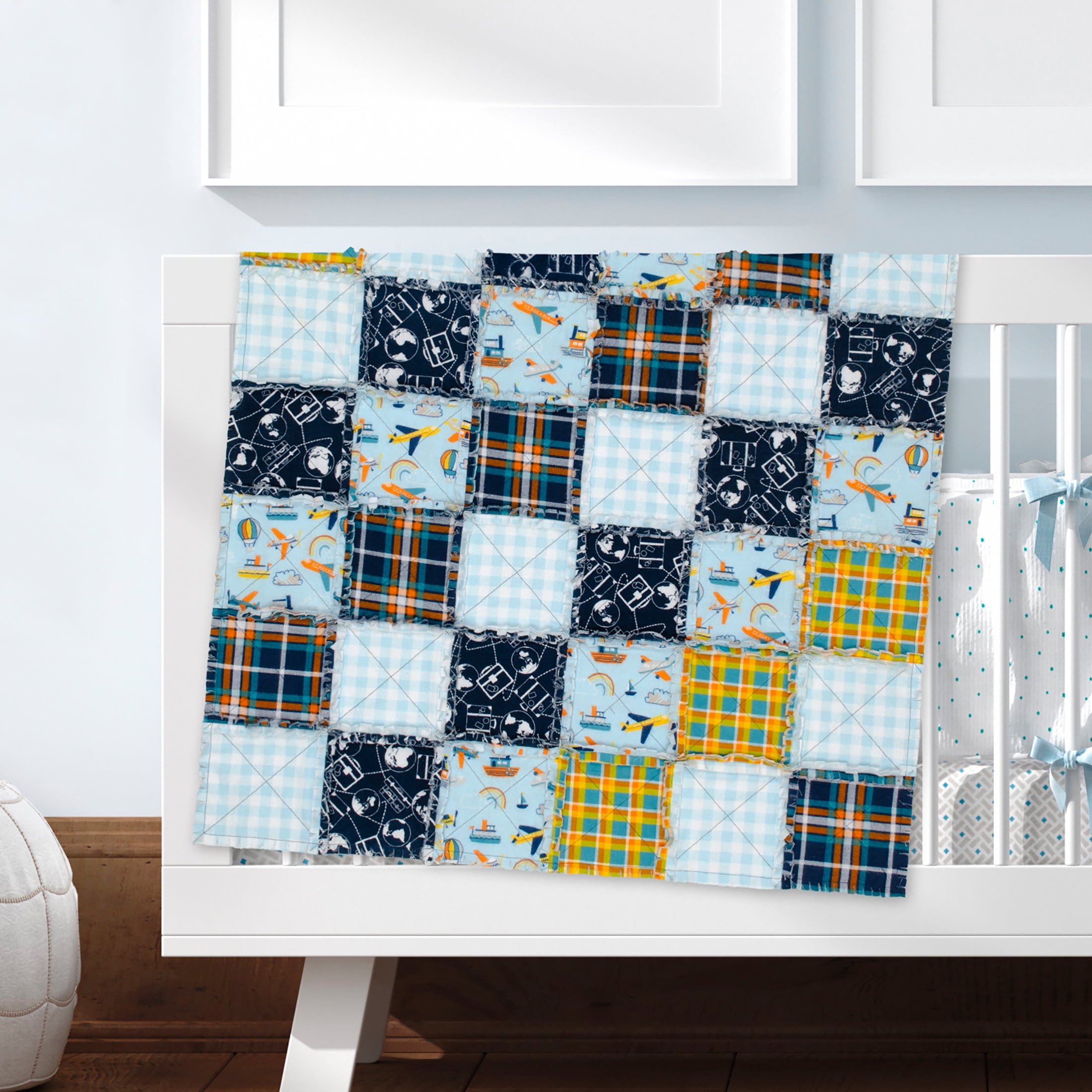 Little Feet Boutique 18" x 21" Adventure Flannel Precut Sewing & Craft Fabric , Blue 5 Pieces