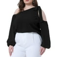thumbnail image 2 of DARING DIVA Women's Plus Cold Shoulder Tie Long Sleeve Blouse 4X Black, 2 of 6