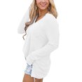 thumbnail image 3 of Tops de otoño para mujer, camisas simples informales de manga larga con cuello en V, Top holgado de talla grande con abertura y bolsillo en el pecho, 3 of 5