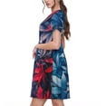 thumbnail image 2 of Daiia Red And Blue Leaves Print Women's Dresses 2025 Trendy Short sleeve Dresses Casual Baggy Flowy Maxi Sun Dresses, 2 of 6