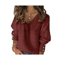 thumbnail image 1 of MAWCLOS Ladies Pullover Long Sleeve Knit Tops V Neck Tunic Blouse Loose Work Solid Color Top Wine Red 4XL, 1 of 2